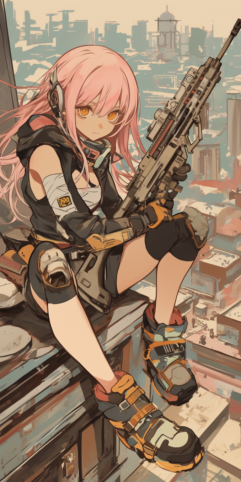 李宝库 的想法: 屋顶上的女狙击手#ai插画