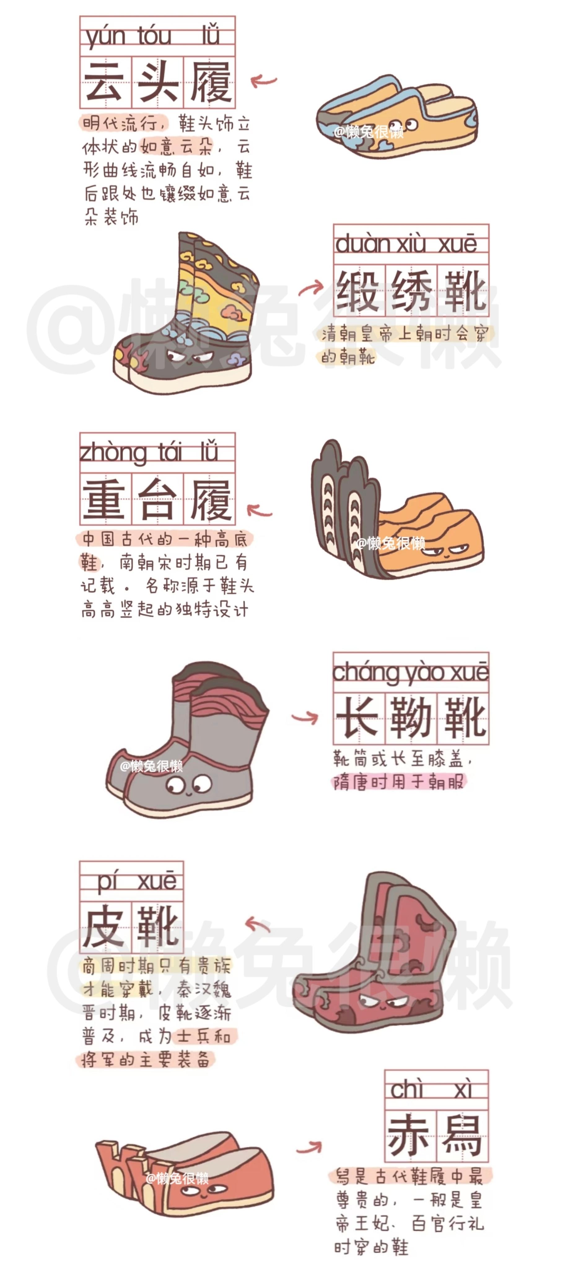 懒兔很懒 的想法: 带你看懂古代各种鞋履(全) | 🩰️古代鞋履大全，自古以来我国各朝代各地区有各式各样的鞋子，快来一起… - 知乎