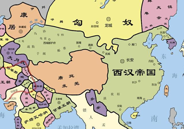 图  汉武帝末年的西汉帝国,匈奴被彻底包围