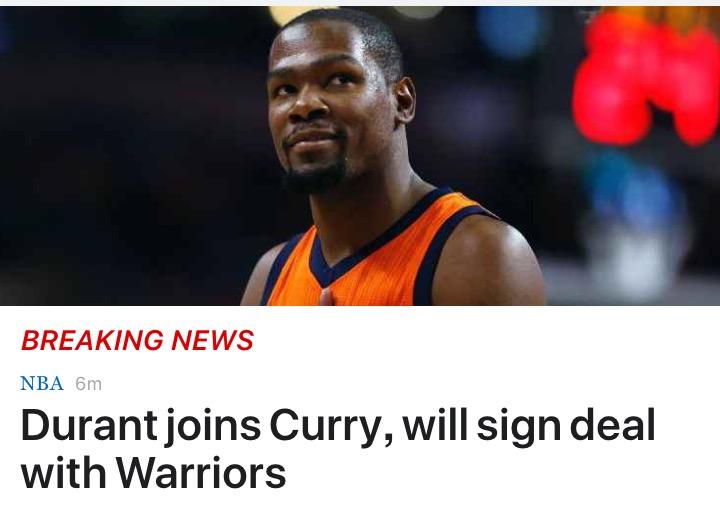 如何评价杜兰特转会勇士? - 钟毅的回答