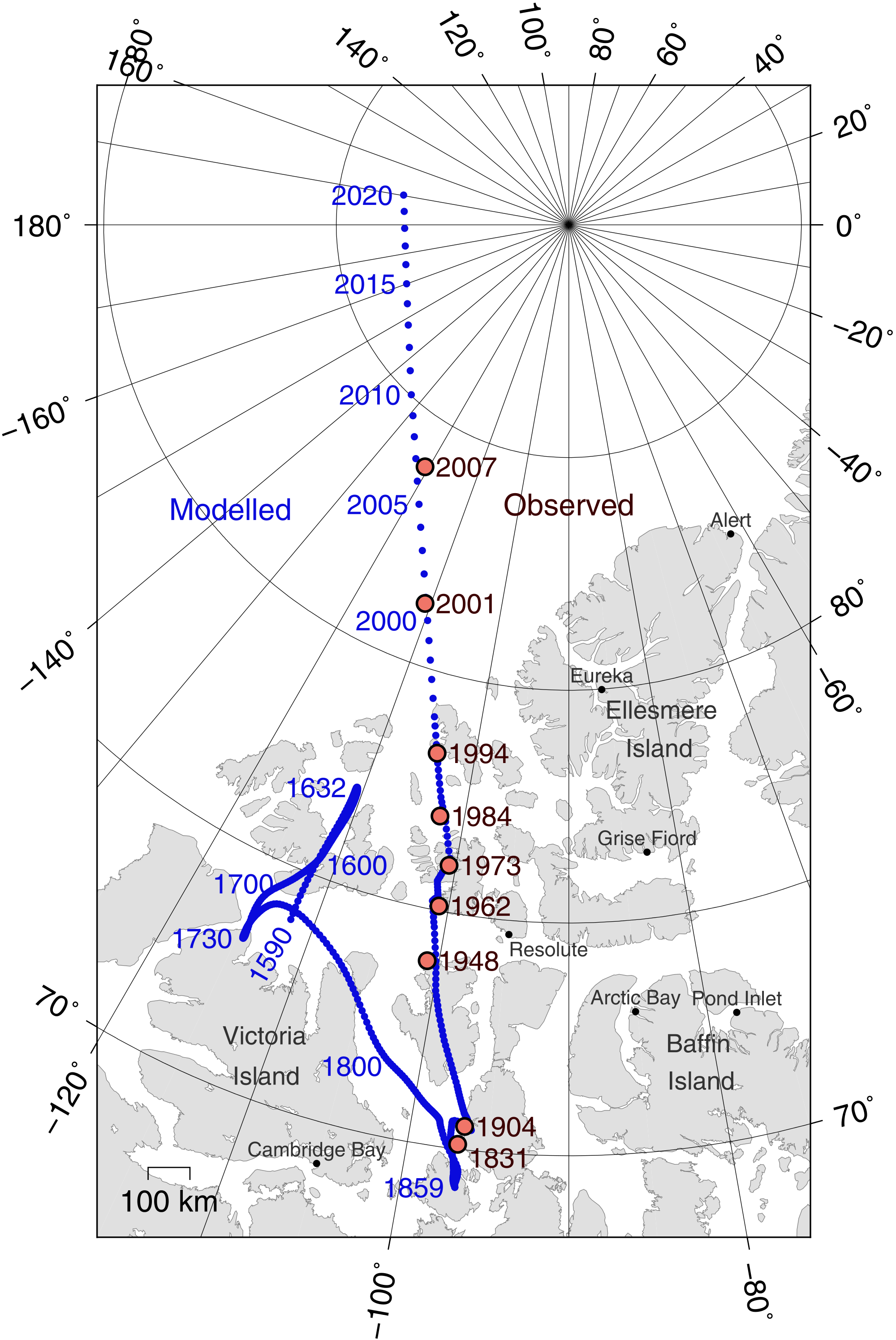 location of the north magnetic pole in april 2007) 这几年正是几