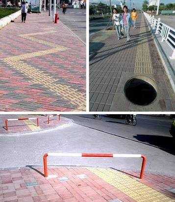 日本做的比较好的是,人行道上的盲道在过街斑马线上延伸.