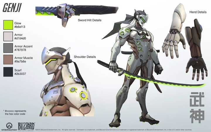 暴雪游戏守望先锋里面的日本忍者源氏,胸前两个大字"武神",开大招就有