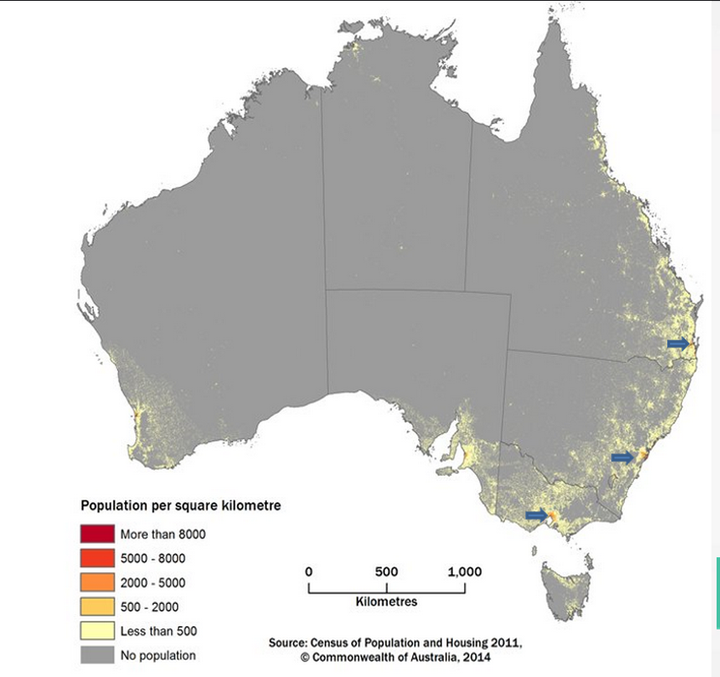 澳大利亚的人口分布图图片