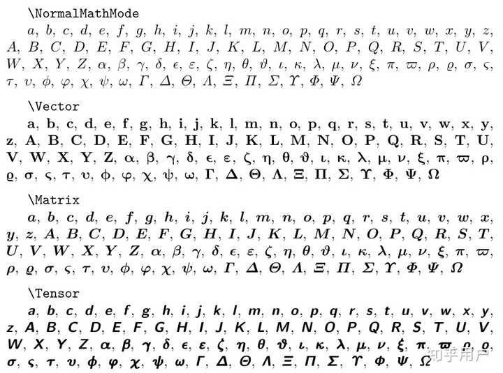 Latex希腊字母 Latex大写希腊字母 Latex花体英文