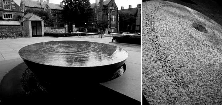 林璎用水,花岗岩以及镌刻时间数字的"女子桌",来反映耶鲁女学生平权