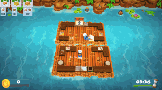 overcooked gif where the kitchen is on two moving rafts
