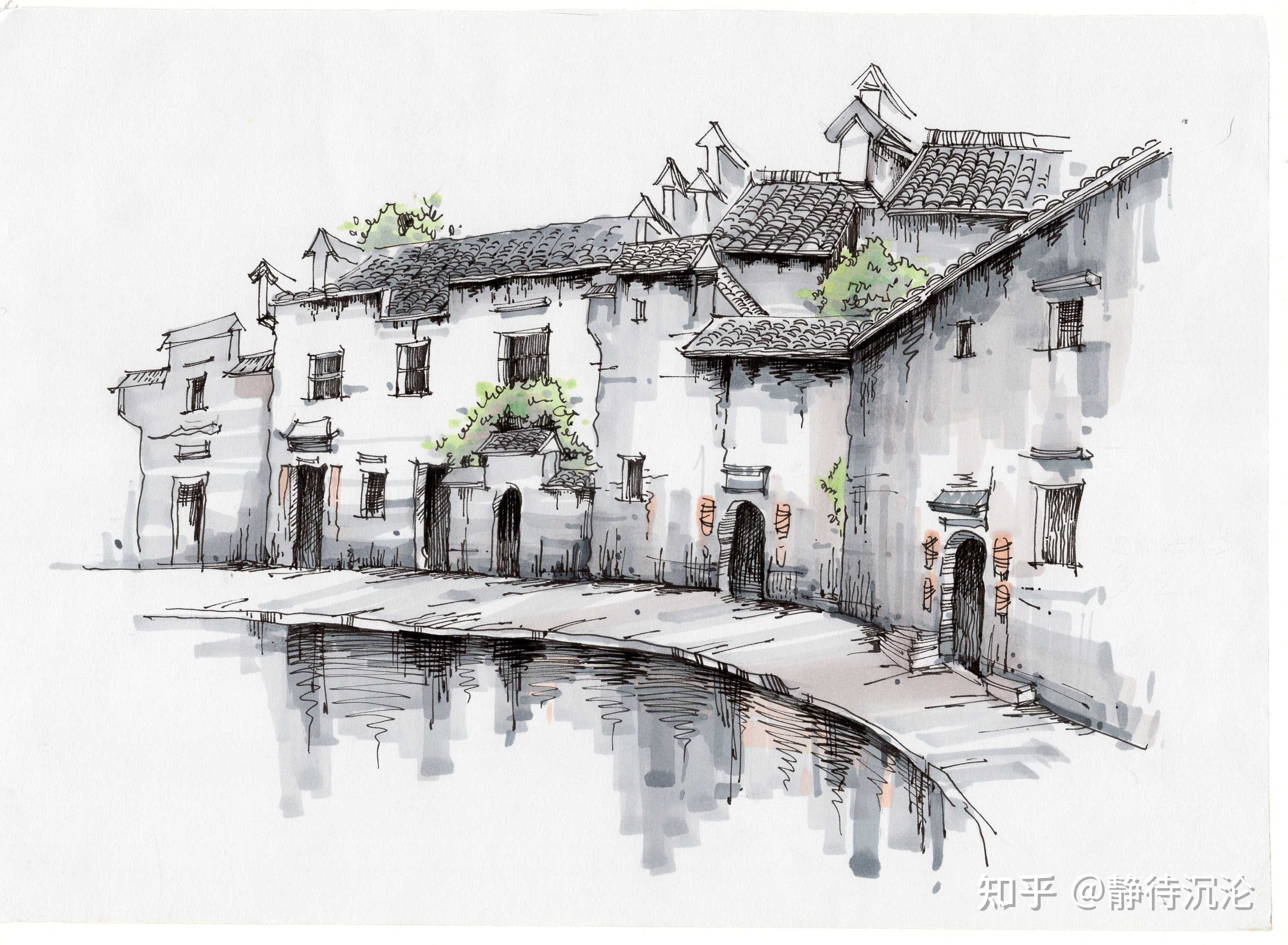 徽州古城 水墨画图片