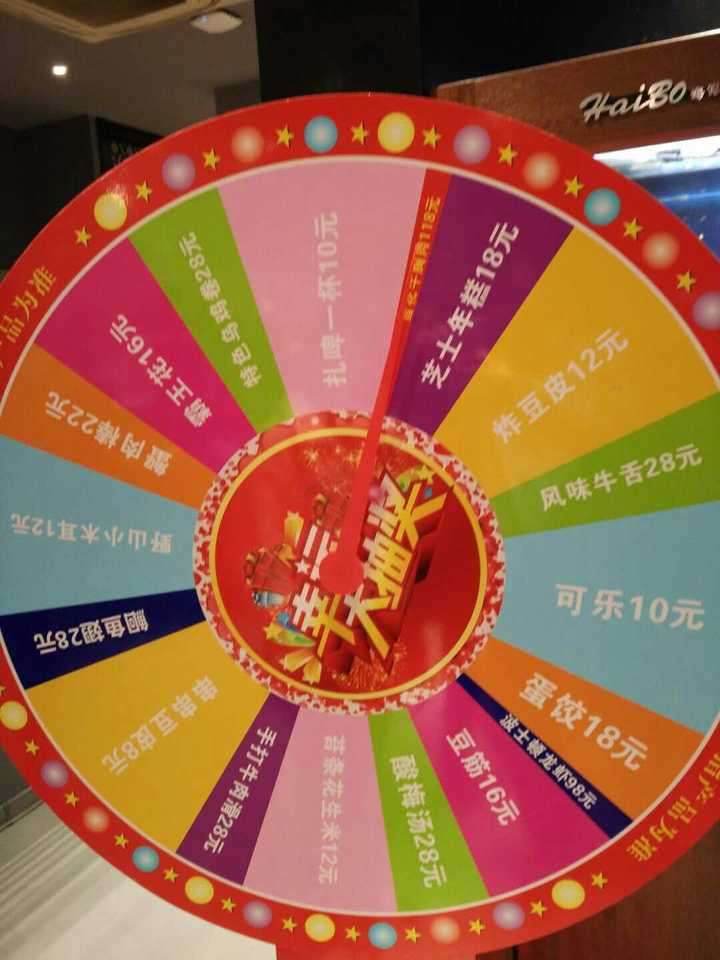 今天生日,和朋友一起去吃饭,店里有个满多少就可以玩大转轮抽奖的活动