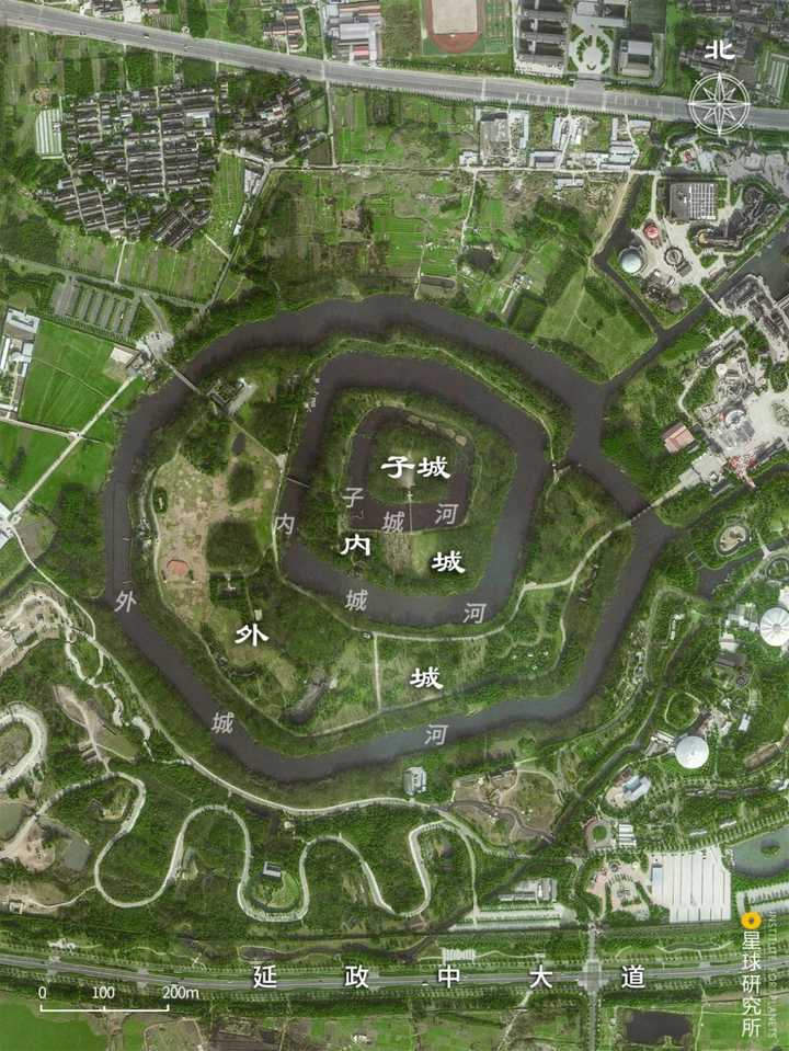 江苏常州淹城遗址卫星图,源自@高德地图