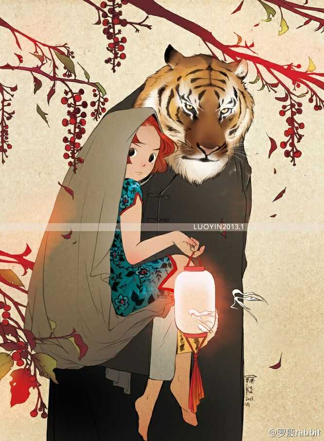 一个女孩牵着老虎图片图片