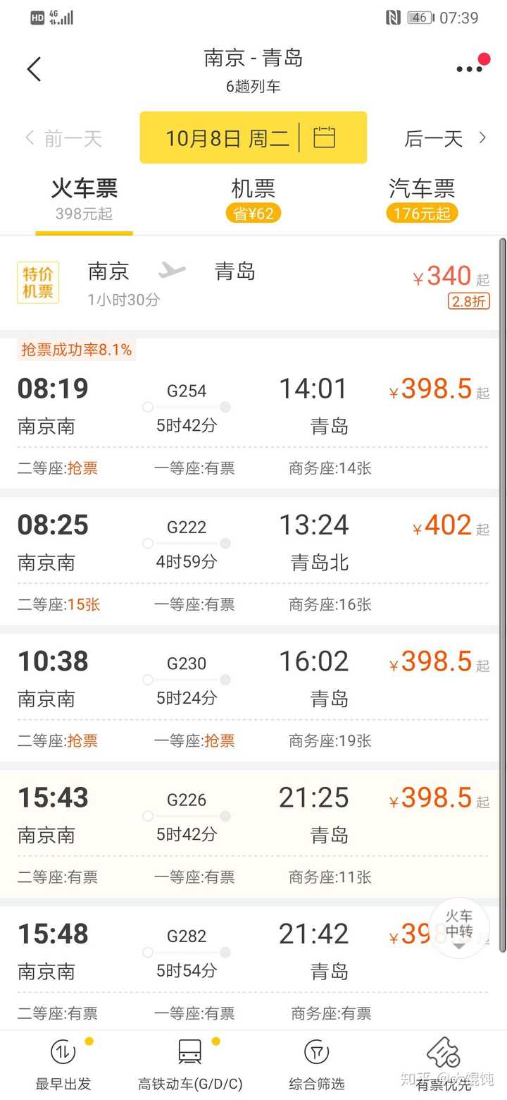 南京至青岛高铁行程多长时间?