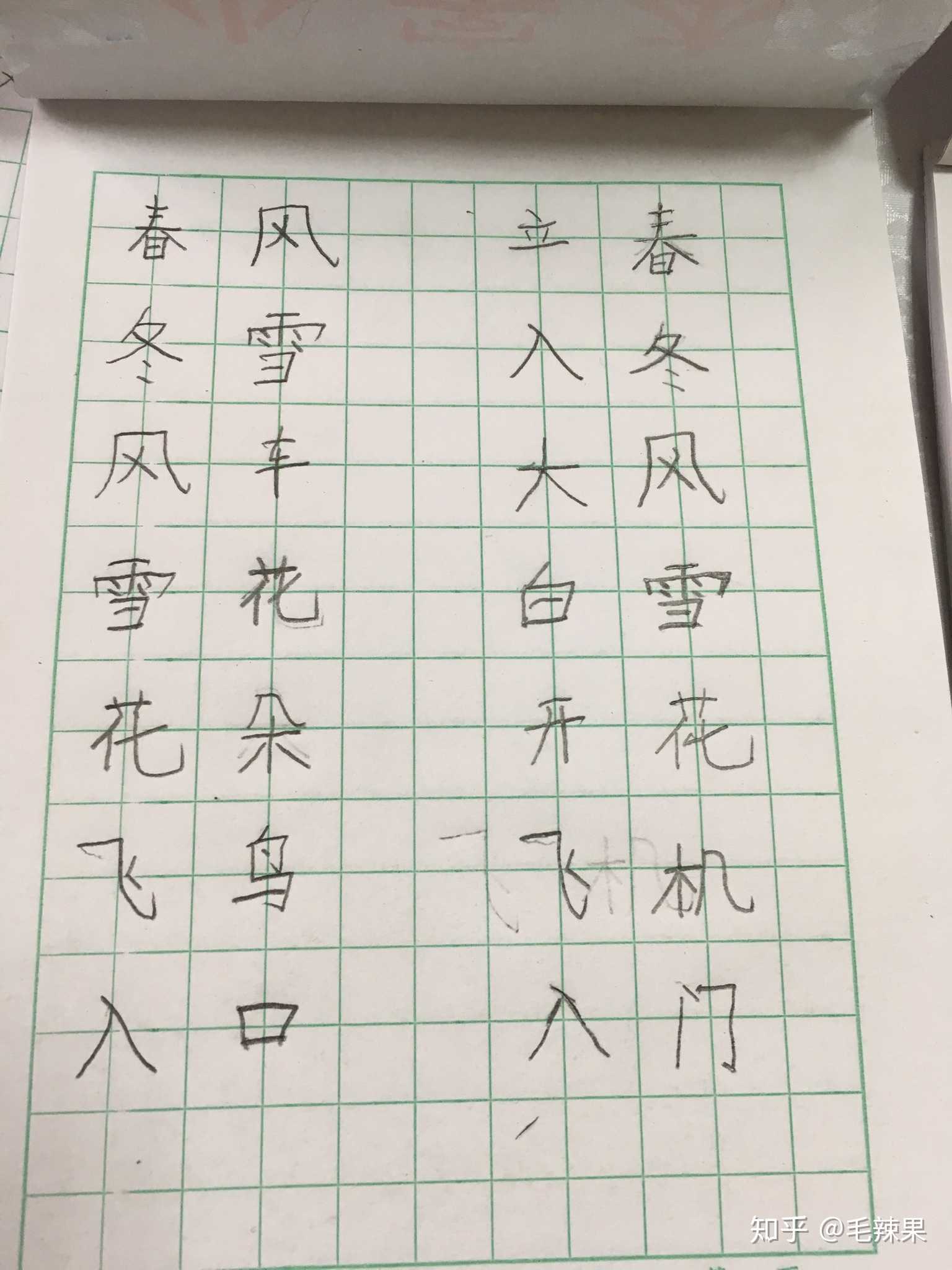 第一次让娃们在小字本上写字,标准格式如左,却有娃把四个小格子当成一