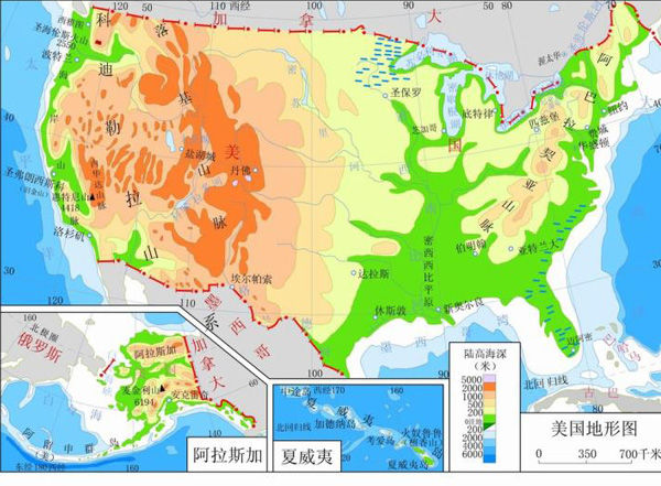 美国地形以平原为主,平原面积占全国总面积的1/2以上,土壤肥沃,对农业