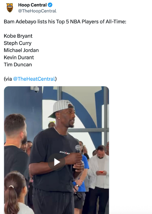 如何评价阿德巴约评 NBA 历史前 5 球星，詹姆斯未能入选？你心中的历史前 5 是谁？