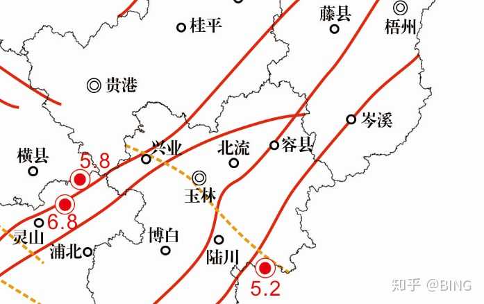 先上地图和原因: ▼ 广西玉林北流地震应是灵山-容县-广东廉江断裂带