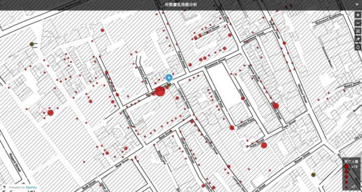 斯诺的霍乱地图 图源:blog.geohey.com