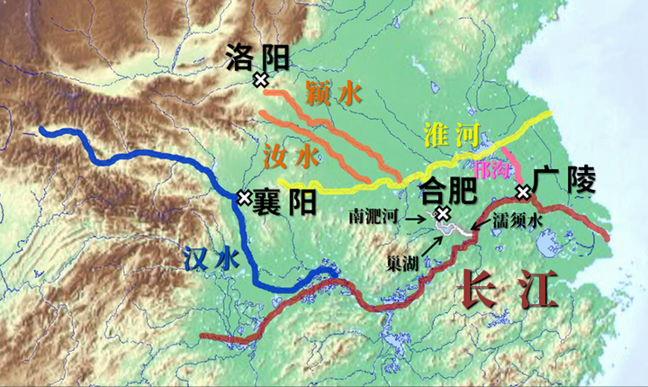 的运河 邗沟,在广陵(今扬州市)连接长江,在淮阴(今淮安市)连接淮河