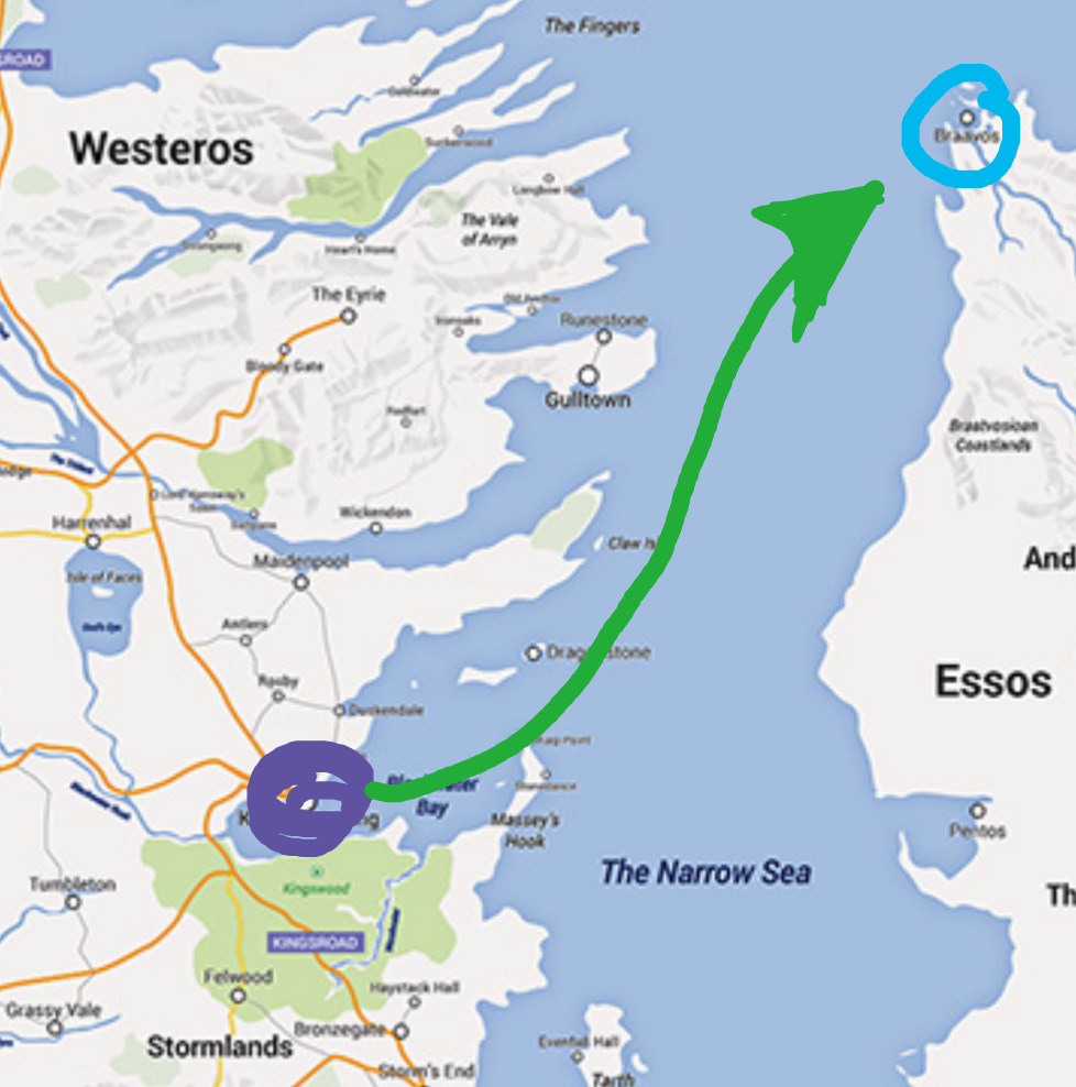 那么我们先来看看布拉佛斯的地理位置 紫色的是君临,蓝色的是