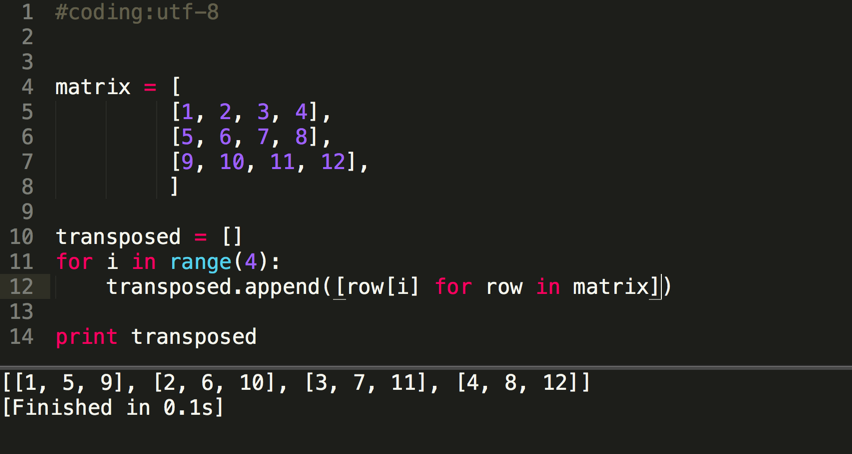 Python:3X4的矩阵列表转换为4X3列表,为什么