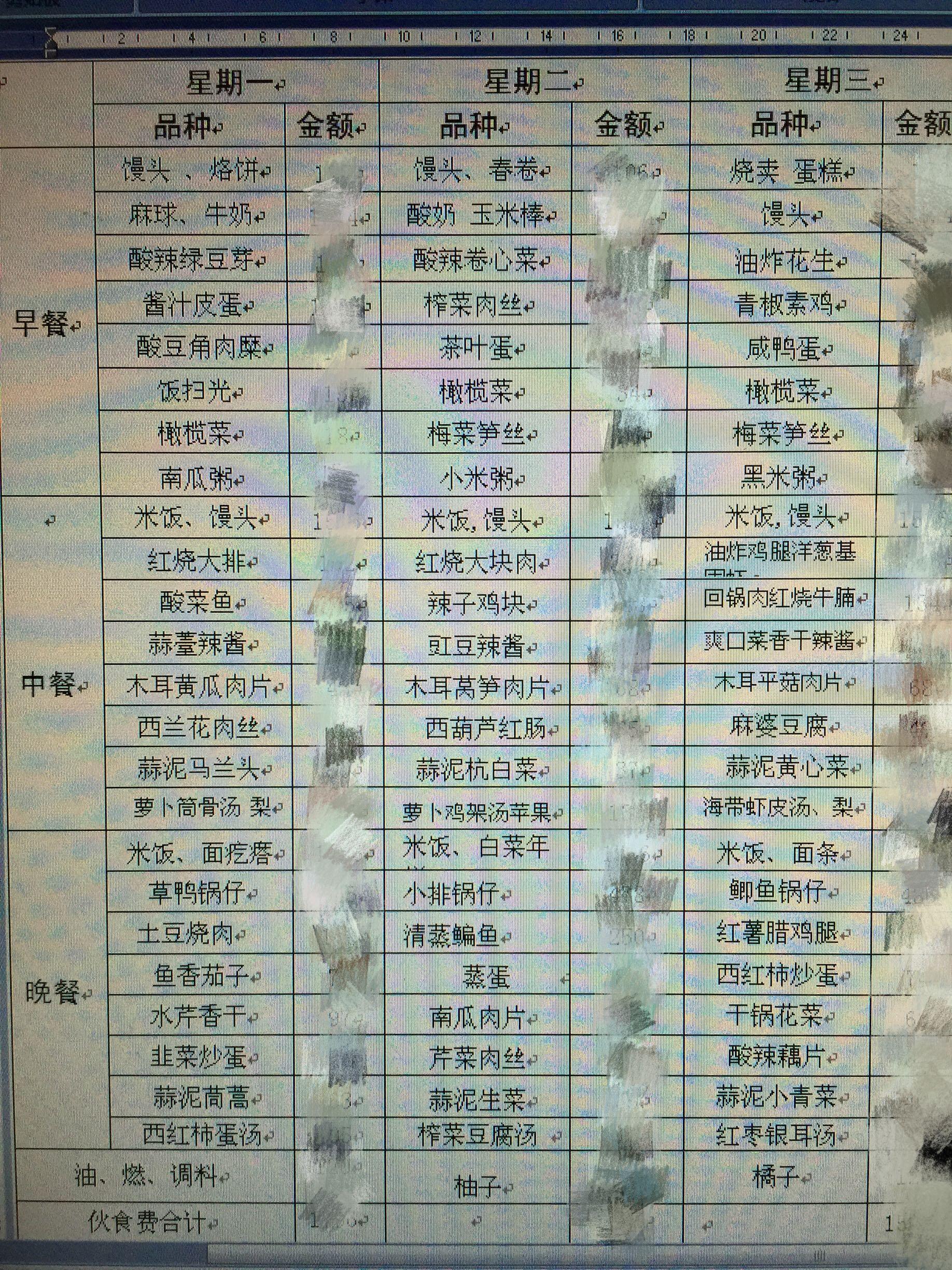 解放军部队一周食谱图片