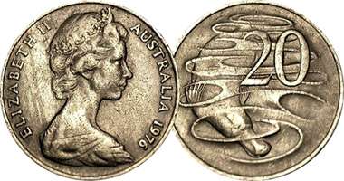 请问1968年的20分澳元硬币(伊丽莎白二世头像)现在有多少价值?