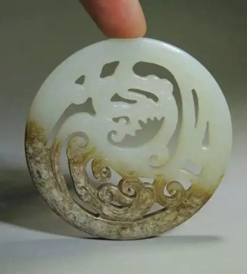 中国玉石白玉彫刻玉器環装飾品C 3757E