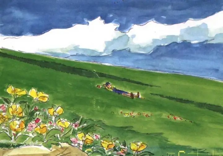 井口由多可 作『駒ケ岳遠望（函館）』 水彩画