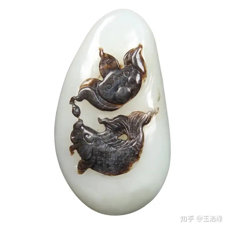 超珍館蔵】和田玉製 細密彫 魚戲蓮葉間 置物 古賞物 古美術品 稀少珍蔵品-