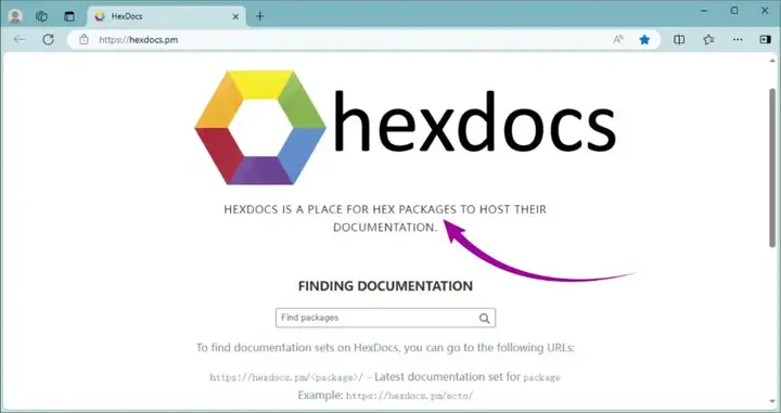 截图：HexDocs 官网首页