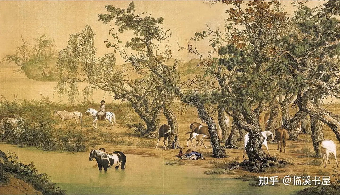中国美術 百駿図 馬 掛軸 絹本 時代物 - 美術品