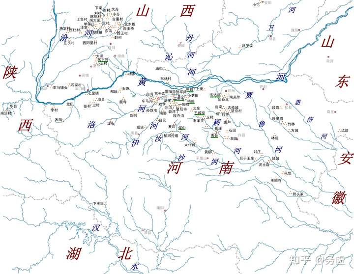 二里头文化遗址分布图 集中于豫西伊洛嵩地与晋南汾河下游二处