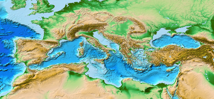 地中海地形图高清图片