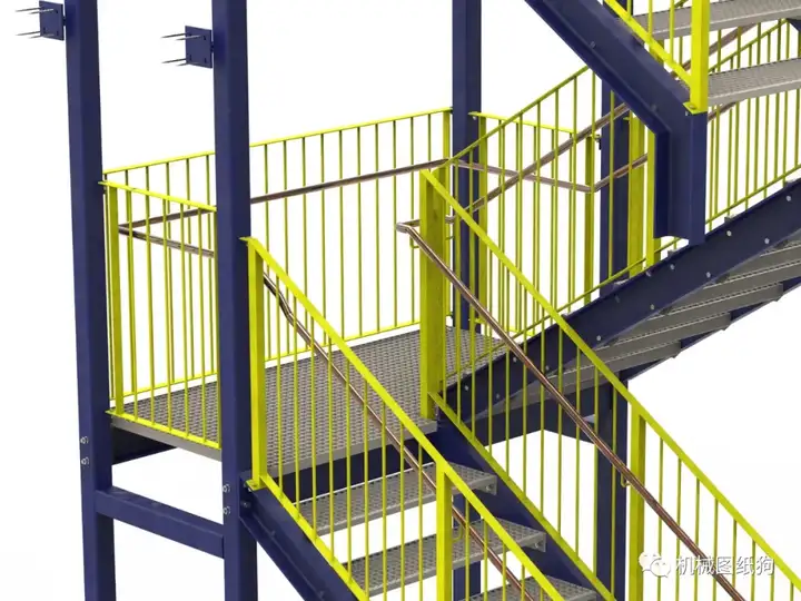 工程机械钢结构应急楼梯结构3d图纸solidedge设计stp格式