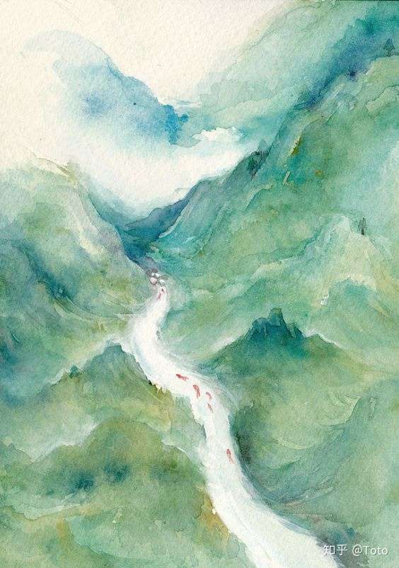 toto 淡彩山水画,强调以墨色为主,着色为辅,以色醒墨.
