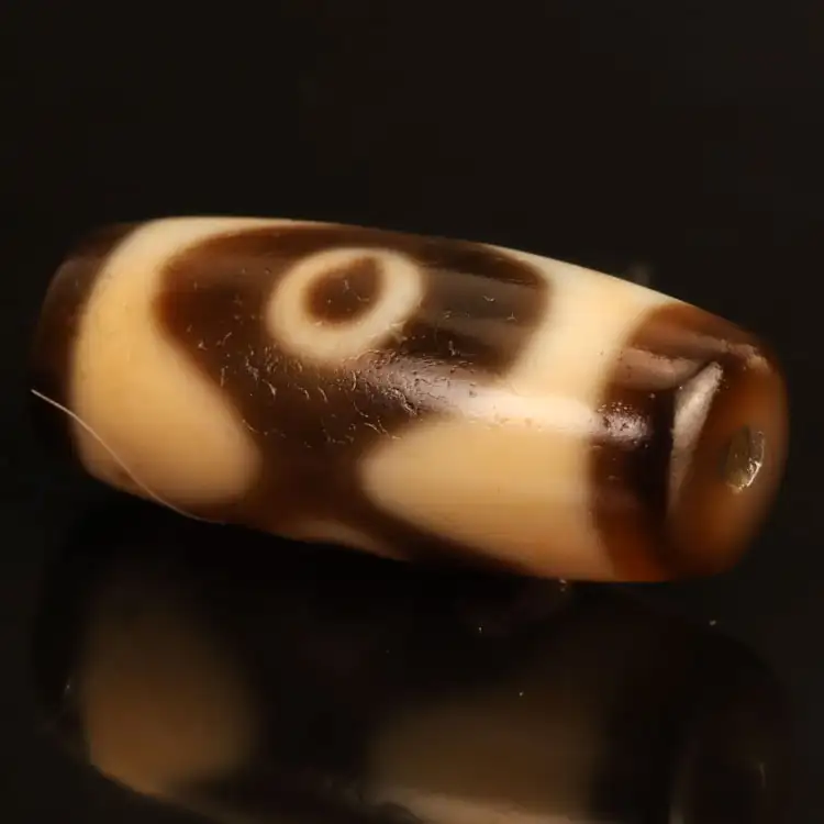 清代 三眼天珠 長さ3.7ｃｍ 直径1.1ｃｍ-