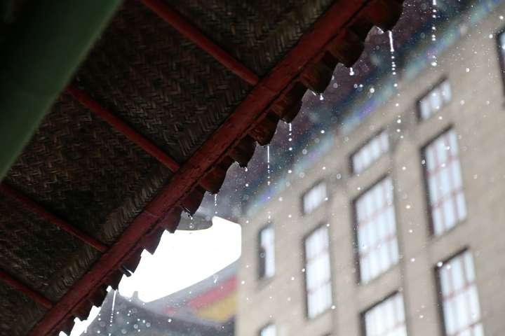 下雨天躲雨屋檐图片图片