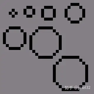 使用aseprite画出的矩形和椭圆都是完美1像素形状,而使用photoshop则