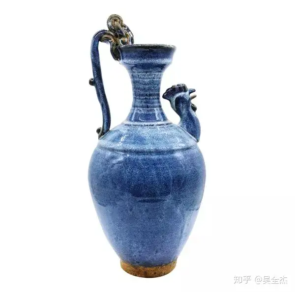 中国花瓶　名窯 釣窯藍釉 花口獣耳瓶