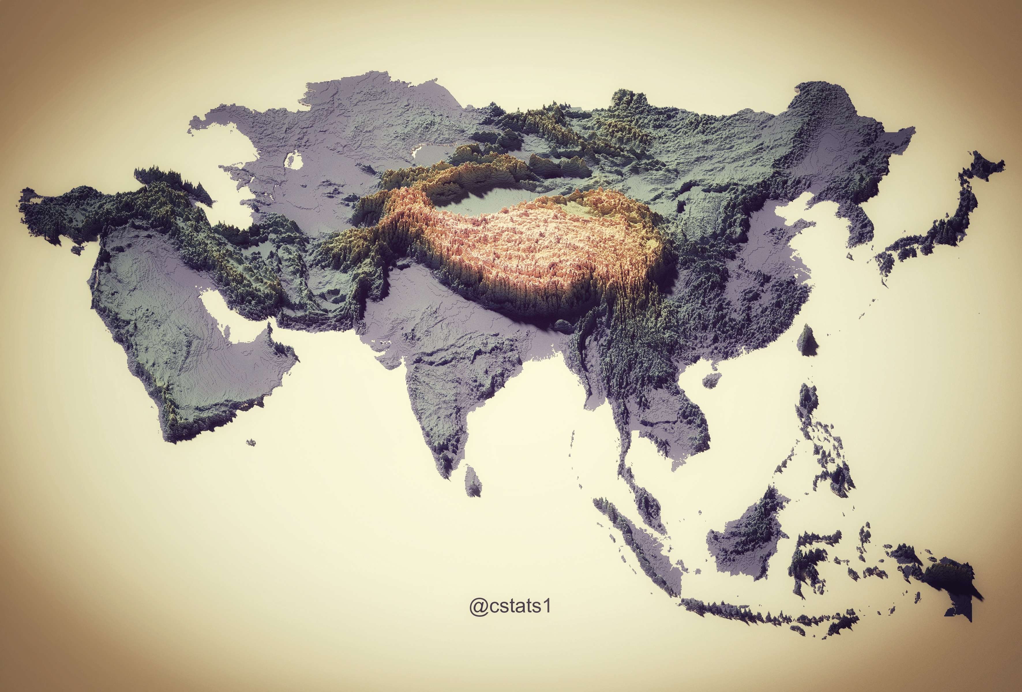 地图图画 的想法: 亚洲(部分区域)3d立体地形图 - 知乎