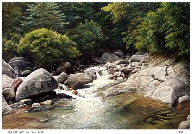 口豪奢 油絵 上條真三留 朝の情景 置物