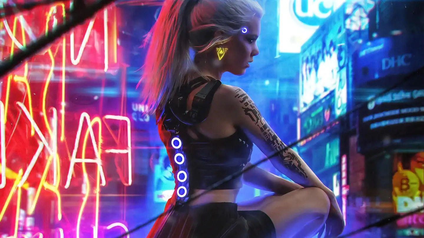 Cyberpunk girl in city - backiee