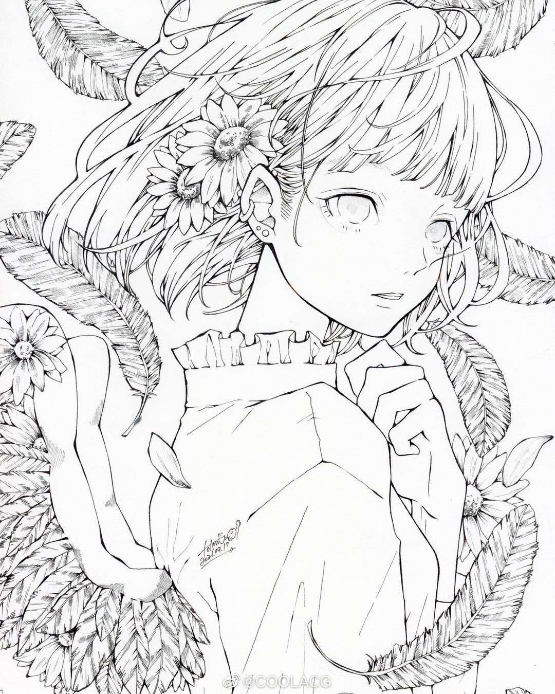 爱画画的咸鱼 的想法: 精致的二次元少女线稿 画师:toaru_ocha