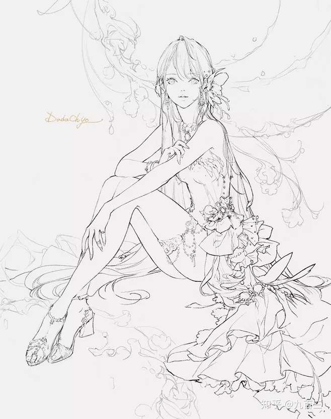 比如下面这些优秀的线稿,观察他们线稿的外轮廓和内部,线条的变化以及