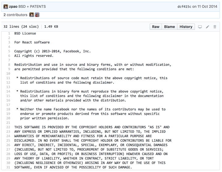  React 的开源协议