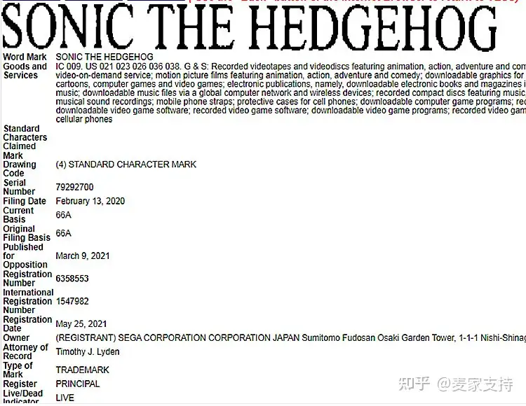 TME律所代理著名漫画造型SONIC THE HEDGEHOG刺猬索尼克维权，原告品牌