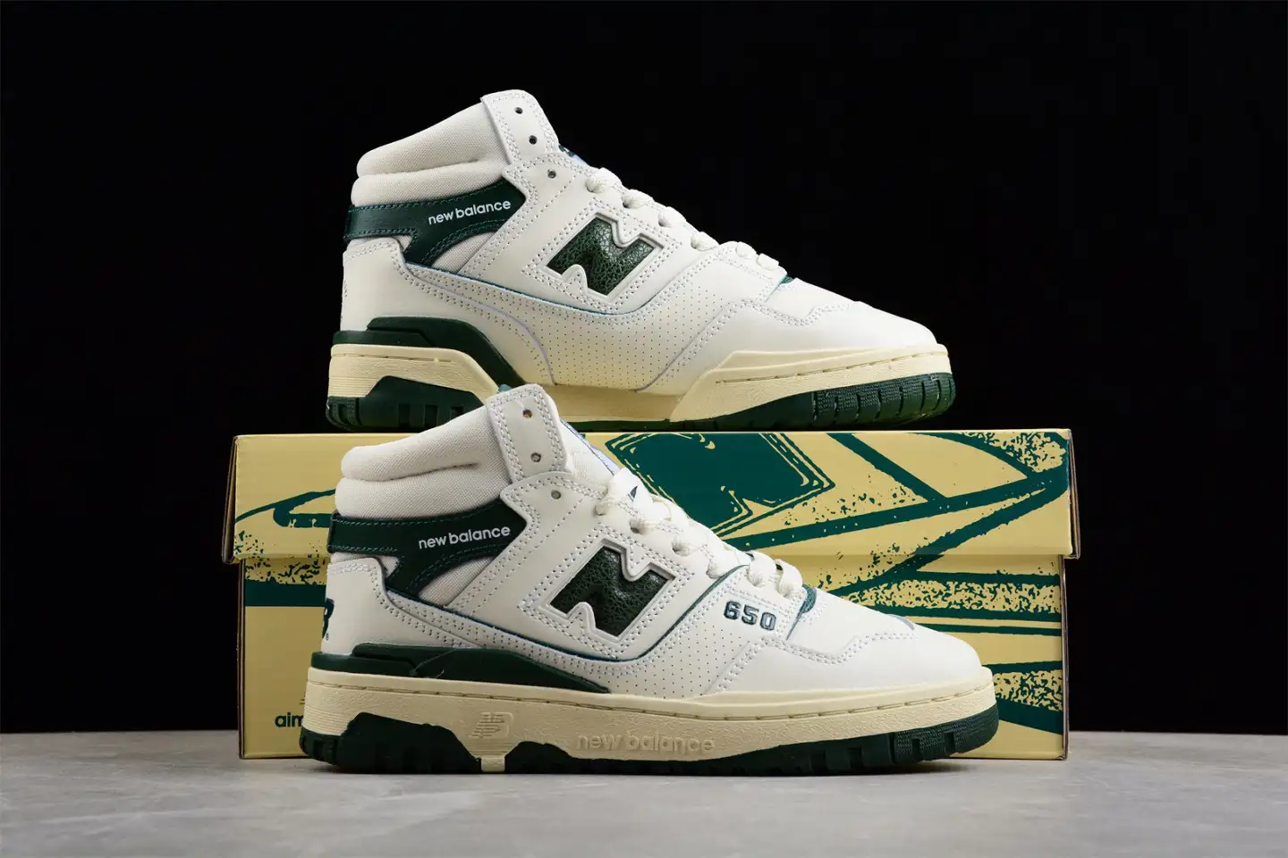 ​新百伦New Balance 650 x Aime Leon Dore 白深绿蛇纹做旧黄运动