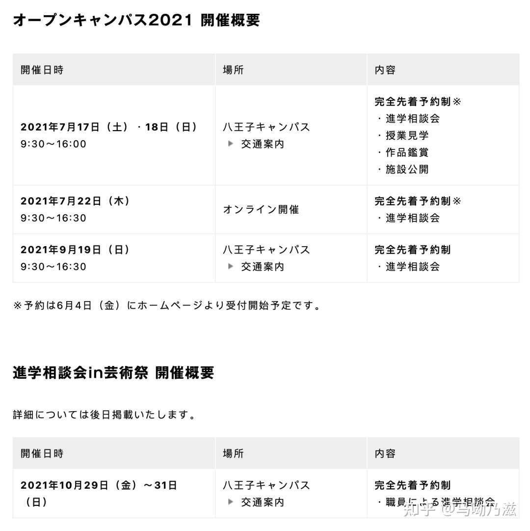 21年日本美大校园开放日 日程安排 知乎