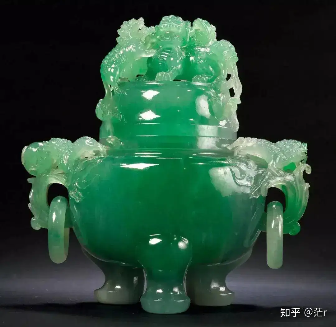 古美術 獅子香炉 天然翡翠大香炉 彫刻 - 美術品