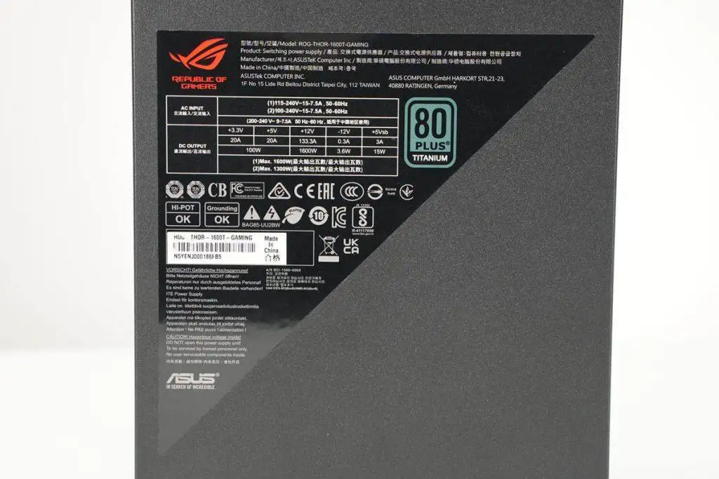 ASUS ROG-THOR-1600T-GAMING 80 PLUS Titanium 認証 ATX電源 1600W-